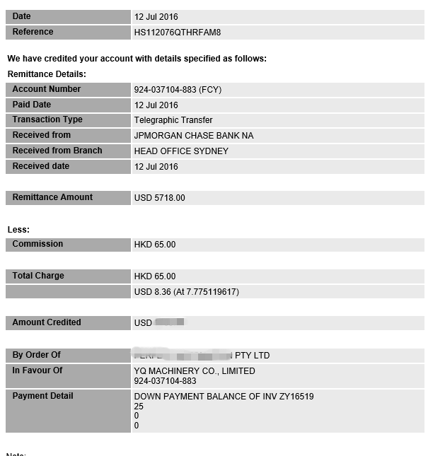 bank receipt for filling machine