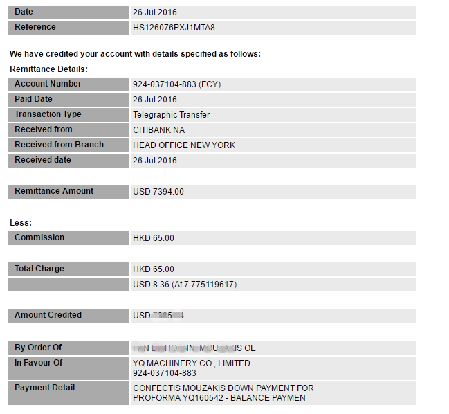 bank receipt for transparent film wrapping machine